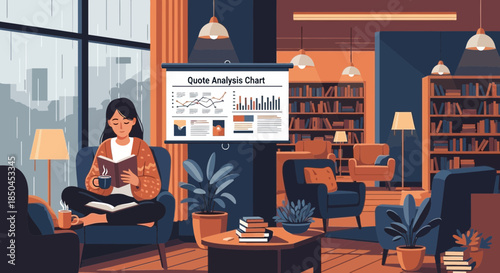 Woman Sitting on Sofa Reading Tablet.