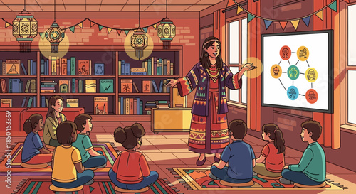 Woman Teaching Children in a Classroom.