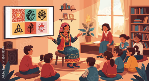 Woman Teaching Children in Classroom Setting.