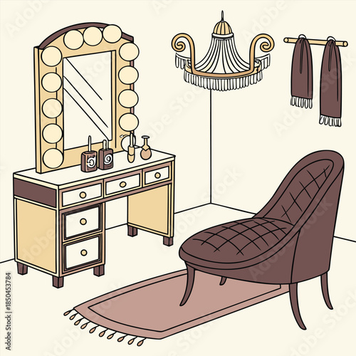 Vintage Vanity Table With Mirror And Chair.