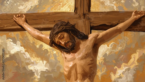 A Historical Depiction of Crucifixion with Dramatic Sky Background