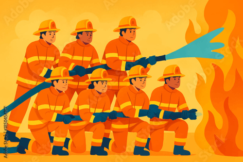 Brave Firefighters Battling a Blazing Inferno with Water Hoses.