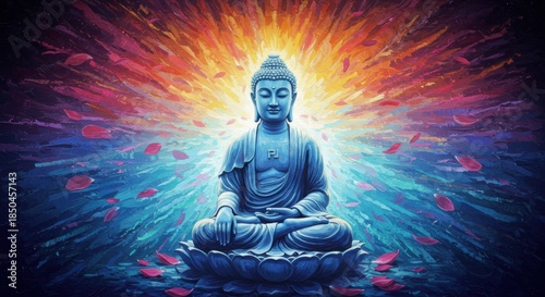 Wallpaper Mural Serene Buddha Meditating on Lotus with Vibrant Aura Torontodigital.ca