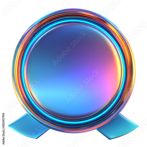 Colorful Circular Badge with Ribbon and Gradient Effect Design