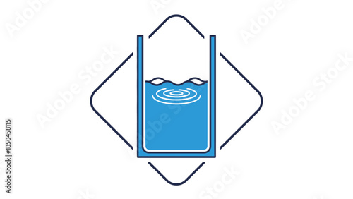 Stylized minimalist illustration of a container with rippling liquid, symbolizing clarity, purification, and the essence of fluid dynamics within a sleek, modern, conceptual design