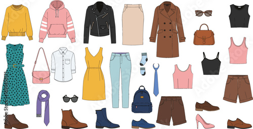  Professional fashion collection featuring seasonal clothing, dresses, jackets, sweaters, shoes, and accessories for retail branding, personal styling, and apparel shop marketing