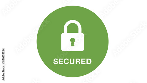 Green circular icon with a white padlock symbol and the word SECURED below it, representing security and protection