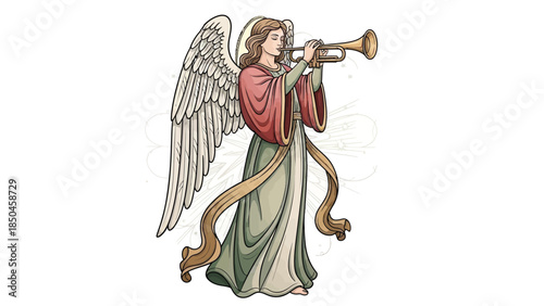 Angel with trumpet and flowing robes