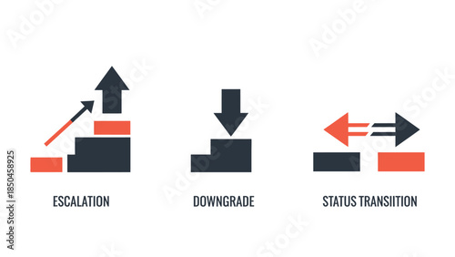 Dynamic visual icons illustrating concepts of growth, reduction, and essential transitions in processes or project status management