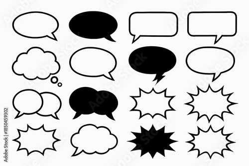 Speech bubble collection various shapes and styles for communication and expression.