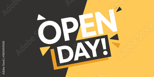 Open Day text with a modern, bold, and welcoming style in high-contrast yellow and black graphic design for event promotion.