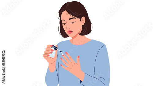 Woman with short brown hair applies clear polish to her nails