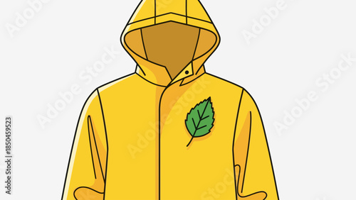 Yellow raincoat with a green leaf emblem on the chest