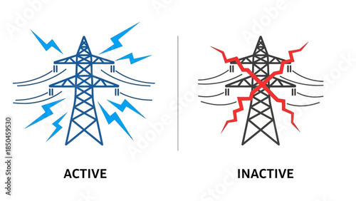 Electricity Transmission Towers Active and Inactive States Illustrated