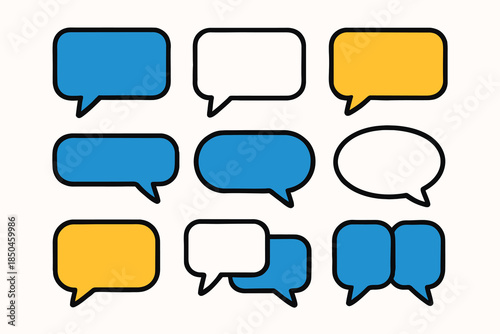 Collection of various speech bubbles in different shapes and colors for communication.