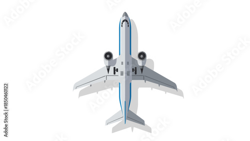 Topdown vector illustration of a twinengine jet airplane with landing gear deployed
