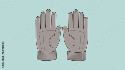 Two gray knit gloves with touchscreen tips against a pale blue background