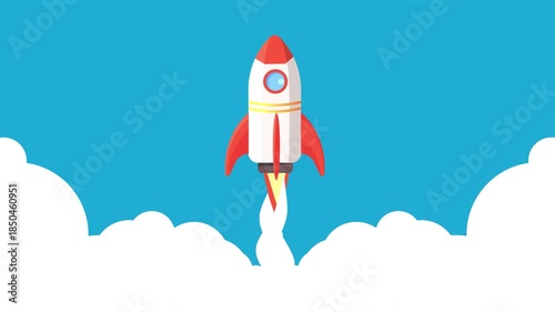 Animation rocket or spaceship taking off  cartoon style  with suitable rocket launcher start up and business plan. alpha channel only 4k.

