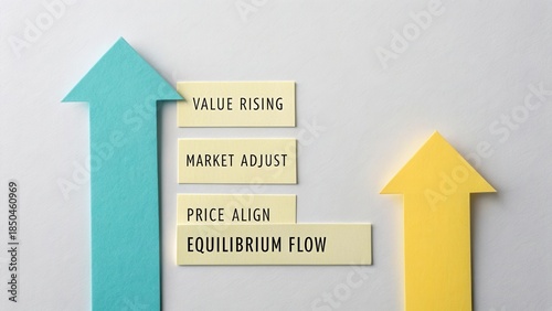 Colorful Arrows Representing Market Trends, Value Rising, Price Adjustment and Equilibrium Flow Concept in Business
