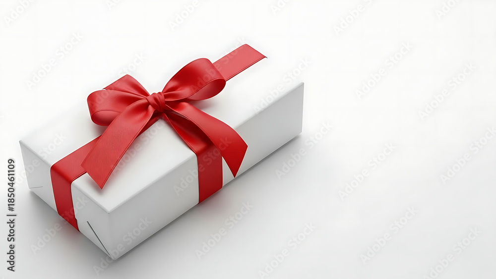 Fototapeta premium Elegant white gift box with red bow