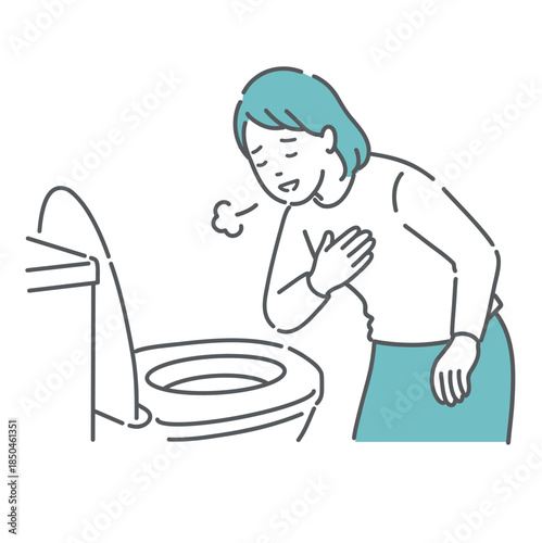 トイレで便の状態を確認して安心する女性のイラスト（異常なし・便秘解消）