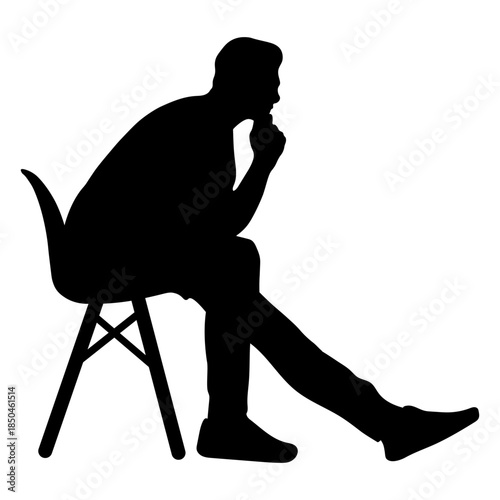座って考える男性のシルエットイラスト（横側）