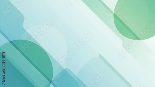A modern abstract background featuring overlapping blue and green geometric shapes, including circles and rectangles, with a clean and digital aesthetic.