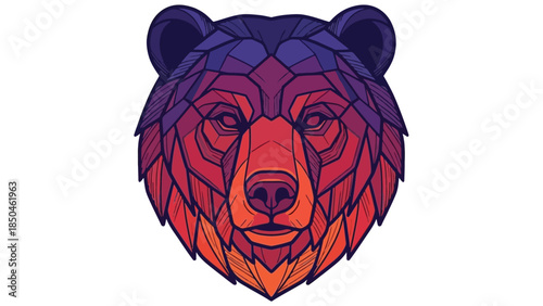 Geometric bear head illustration with vibrant colors and intricate details, artistic design.