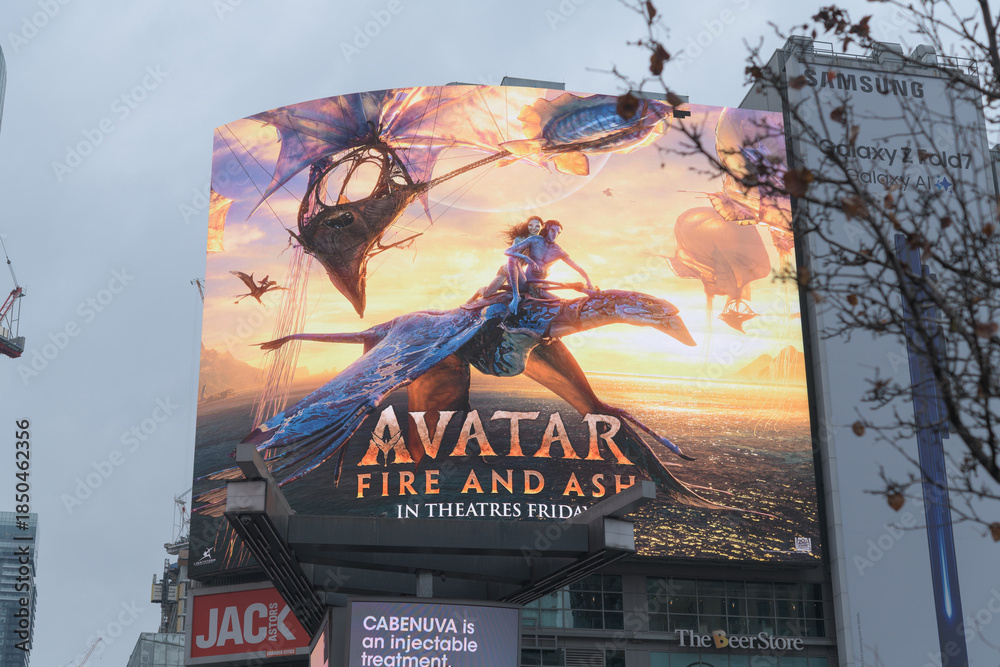Fototapeta premium animation film promotion (Avatar Fire and Ash) on a digital billboard at Sankofa Square, Toronto