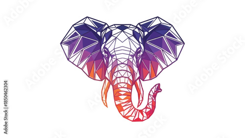 Geometric Elephant Head Illustration with Colorful Gradient and Polygonal Design.