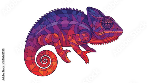 Vibrant chameleon illustration showcasing intricate patterns and captivating colors, artistic design.