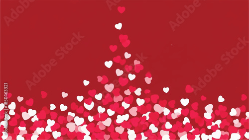 Scattered hearts floating upwards on a red background, creating a lively atmosphere with love and joy, illustration, vibrant, festive