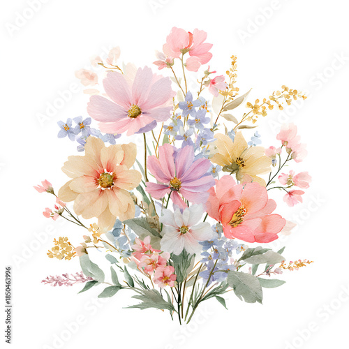 Soft Watercolor Wildflower Bouquet