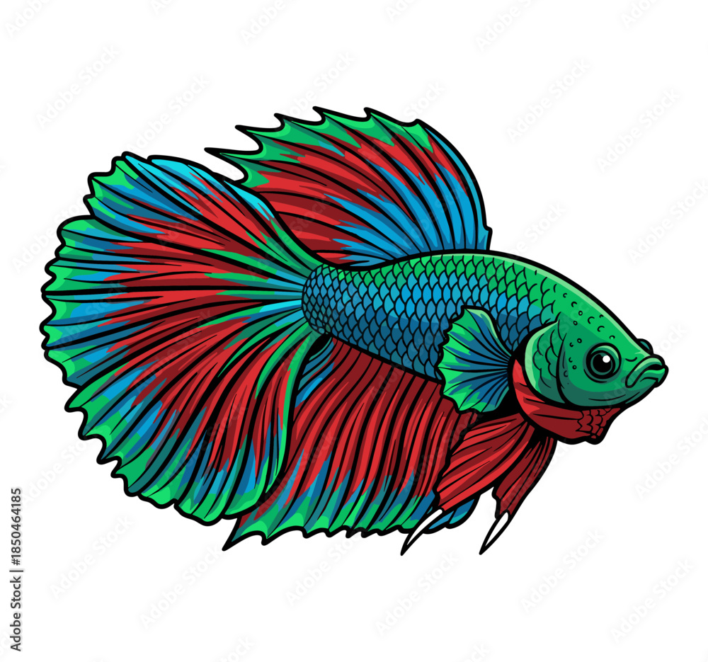 Fototapeta premium Cute Cartoon Betta Fish Pet Character Vector Illustration