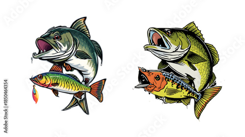 Illustration of a mighty predatory fish with sharp teeth and bright scales