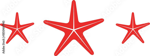 Three Bright Red Starfish Icons Isolated on White Background Marine Life Graphic