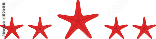 Five Red Starfish Rating Concept Isolated on White Background Top Performance and Excellence
