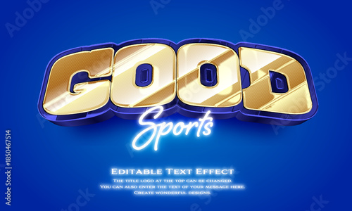 [Editable Text Effect Logo] ”Good  Sports Logo” The title logo style is  Shiny metallic gold framed 3D logo.