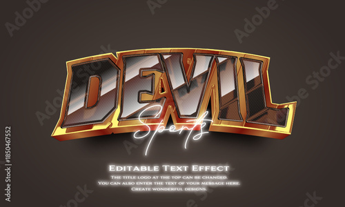 [Editable Text Effect Logo] ”Devil  Sports Logo” The title logo style is  Shiny metallic gold framed 3D logo.
