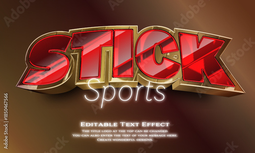 [Editable Text Effect Logo] ”Stick  Sports Logo” The title logo style is  Shiny metallic gold framed 3D logo.