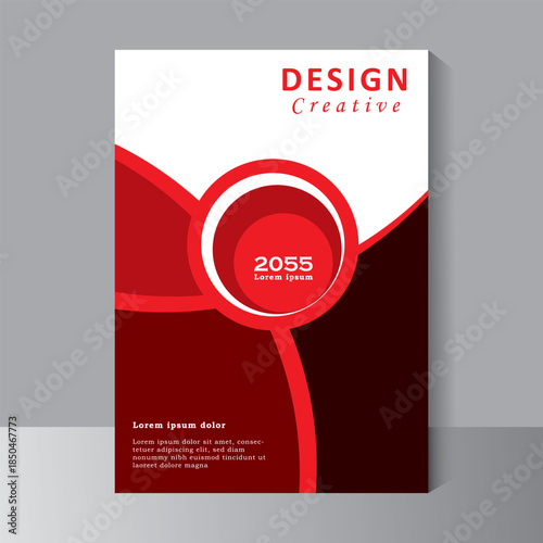 Geometric shape red colour background brochure, A4 size book cover template for annual report, magazine, booklet, proposal, portfolio, poster, print ready colour
