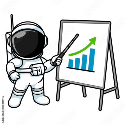 Cartoon Astronaut Presenting Growth Chart Illustration