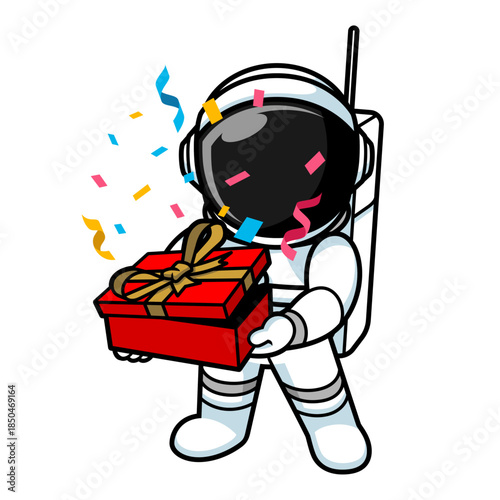 Cartoon Astronaut Unboxing Gift Box Illustration