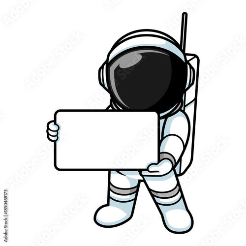 Cartoon Astronaut Holding Blank Sign Board Illustration