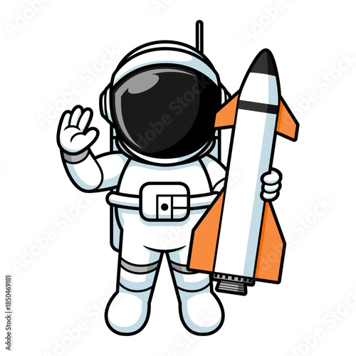 Cartoon Astronaut Holding Mini Rocket Illustration