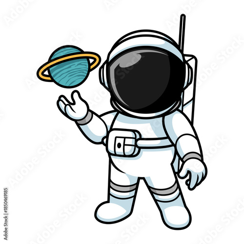 Cartoon Astronaut Holding Tiny Planet Illustration