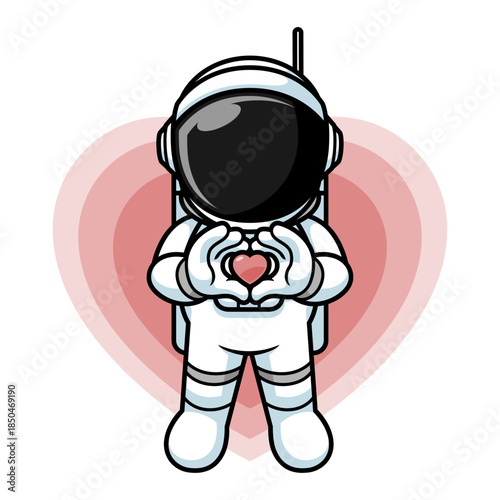 Cartoon Astronaut Making Heart Hands Gesture Illustration