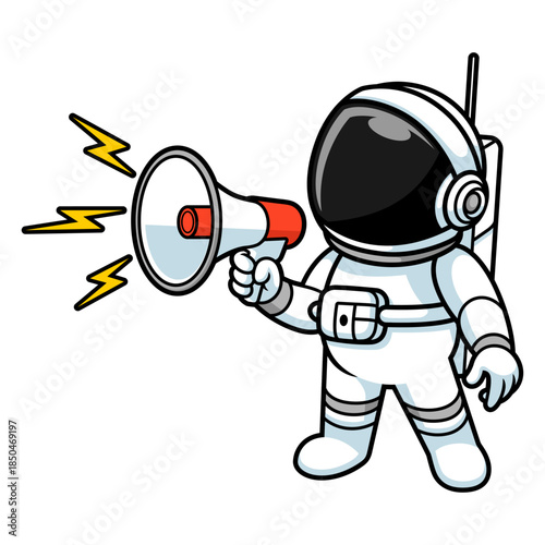 Cartoon Astronaut Making Announcement with Megaphone Illustration