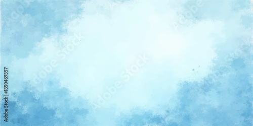A bright and clear abstract blue grunge background features fluffy white clouds floating in a sunny summer sky under the natural sunlight of a high heaven atmosphere