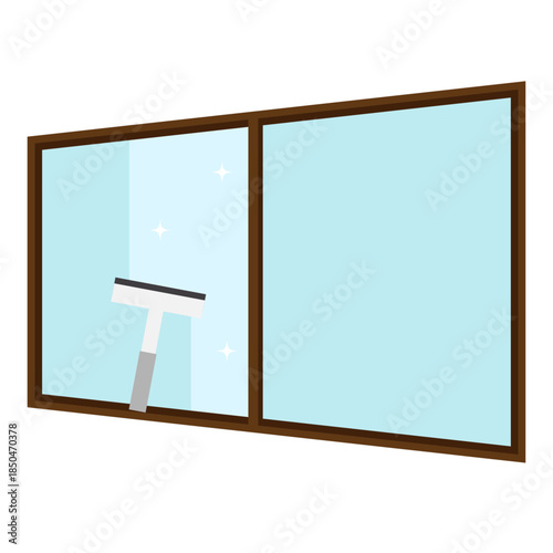 スクレーパーで窓拭きをしているシンプルなイラスト素材
